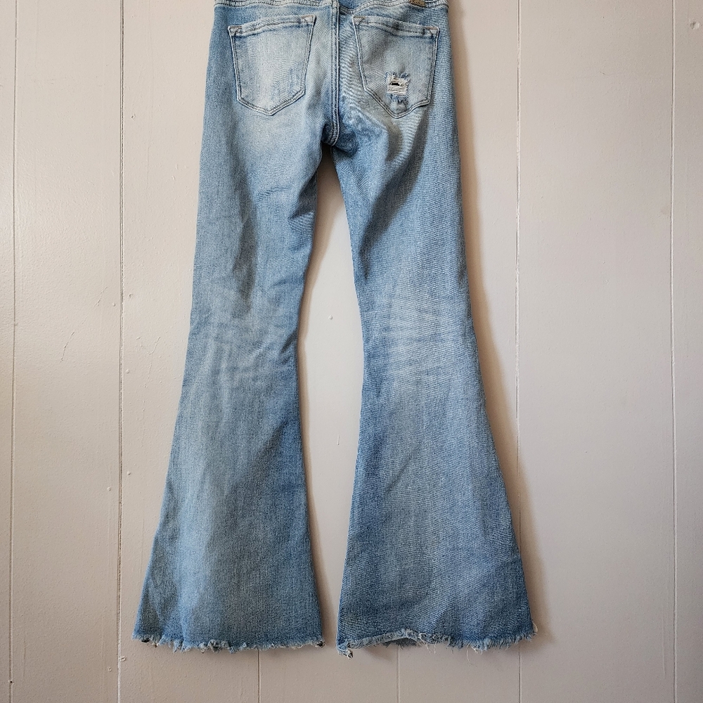 Kancan Bootcut Jeans Distressed High Rise Super Flare Fringe Raw Hem 25 - Picture 8 of 12